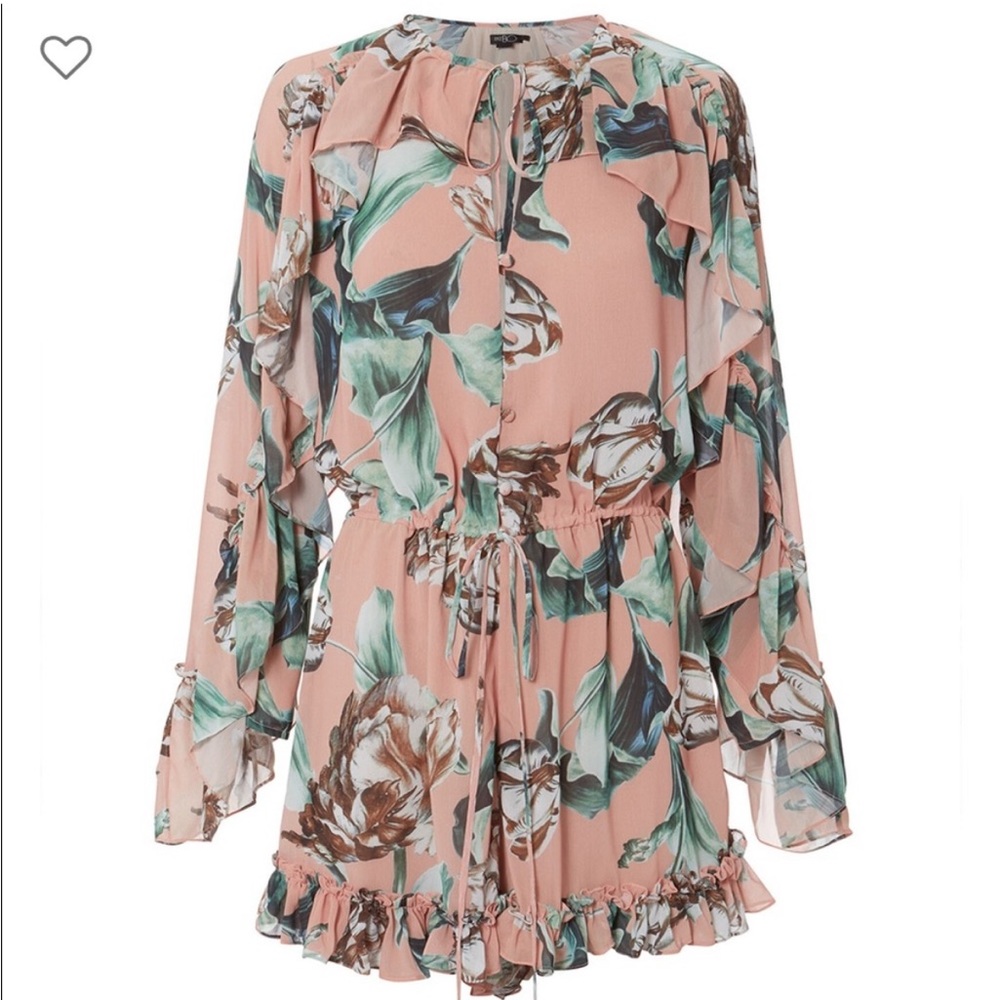 PATBO Floral Print Tie Neck Romper